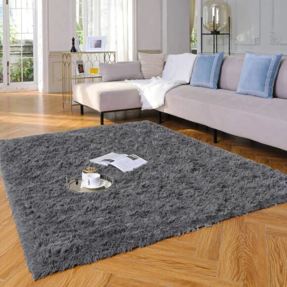 New 4x6 Grey Fluffy Rug, Soft Shaggy Non-Slip Carpet for Home & Bedroom Decor